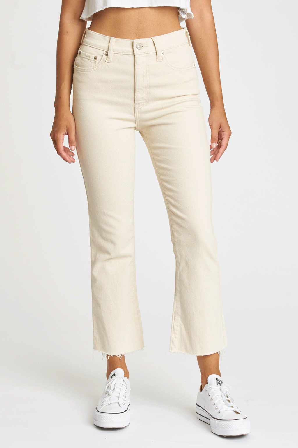 SHY GIRL HIGH RISE CROP FLARE - RAW CUT - THE MNRCH