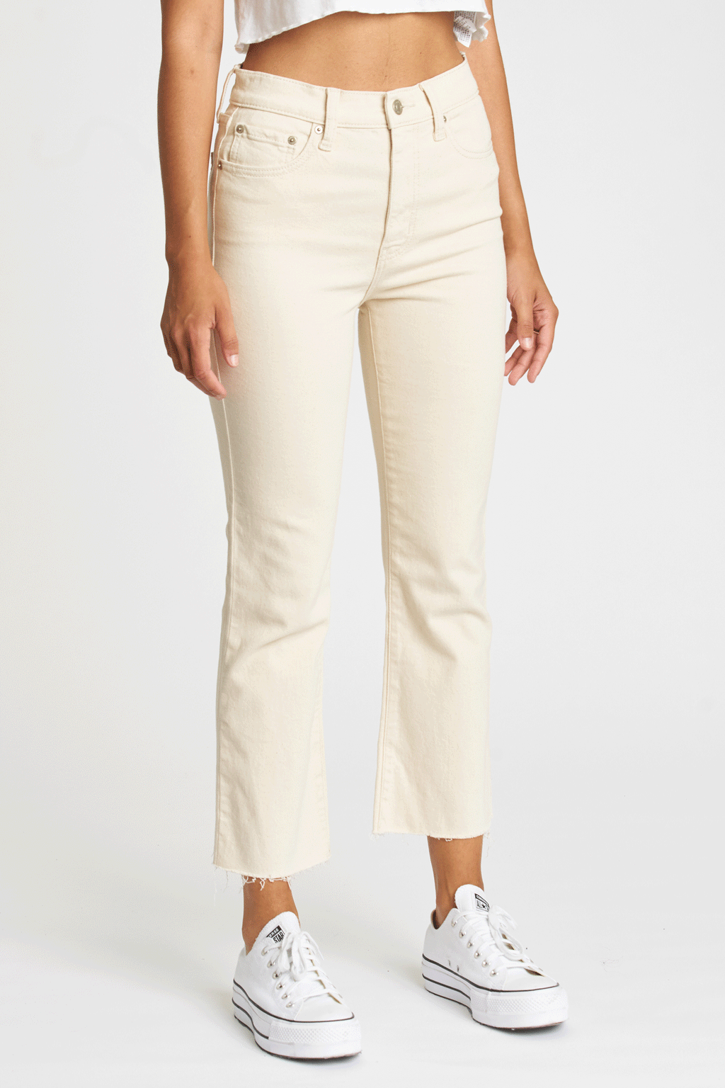 SHY GIRL HIGH RISE CROP FLARE - RAW CUT - THE MNRCH